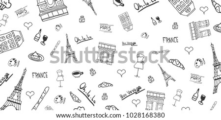 France and Paris Hand drawn travel doodles. Vector illustration
