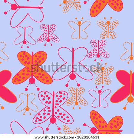 Colored  seamless butterfly with ellipses, pattern . Hand drawn.