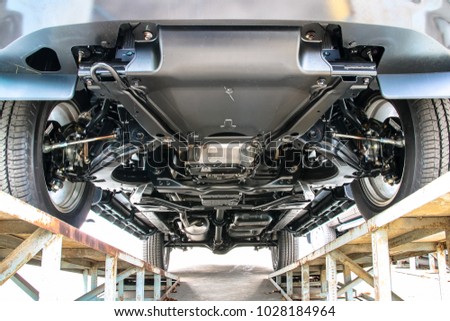 Car chassis bottom view  Royalty-Free Stock Photo #1028184964