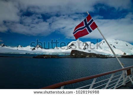 norwegian flag, half moon island, antarctic peninsula, antarctica