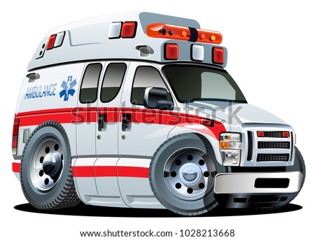 Vector cartoon ambulance van isolated on white background. Available EPS-10 vector format separated by groups and layers for easy edit