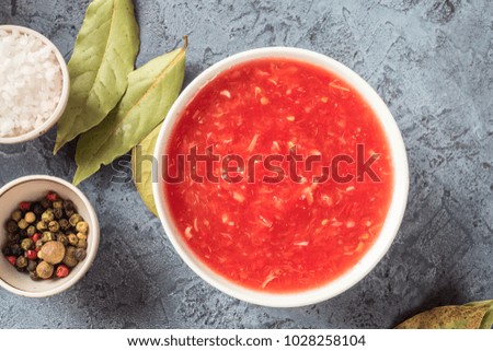 Tomato sauce and spices for cooking borsch soup