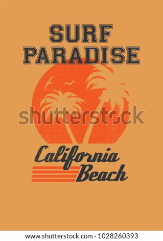 vector surf and paradise sunset palm tree silhouette print
