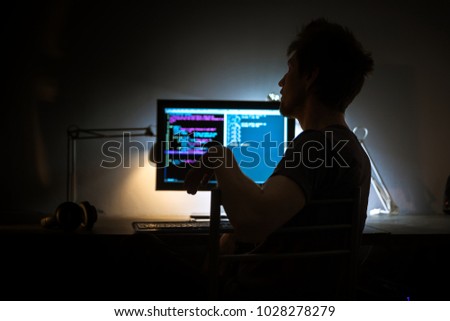 Large computer display in dark room