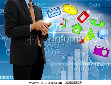 young businessman touch mobile phone