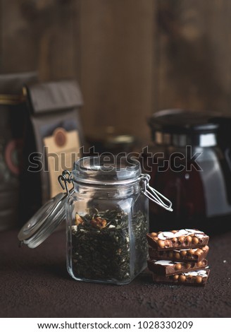 Delicious tea. Green tea. Leaf tea. Tea in the pot. 