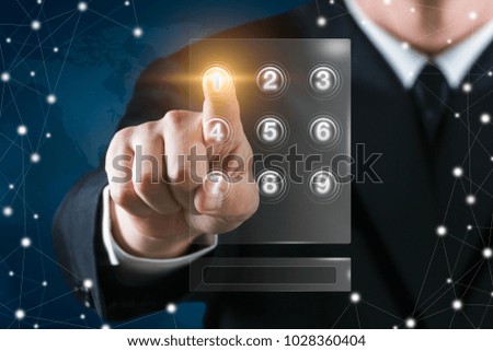 Man using virtual number keyboard technology  with connexions