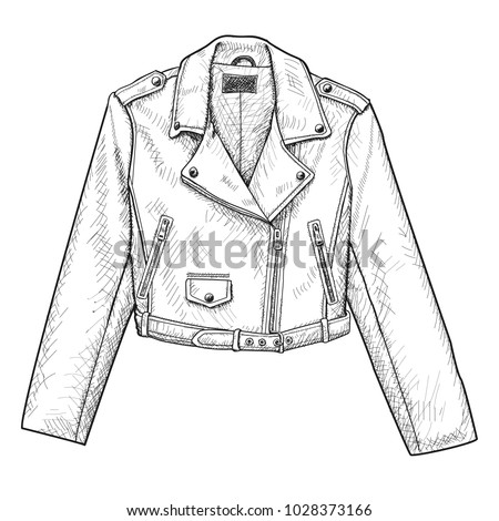 Hand drawn vector illustration. Creative black contour art work. Ink fashion illustration. Vector illustration leather jacket. Hand drawn leather jacket. 