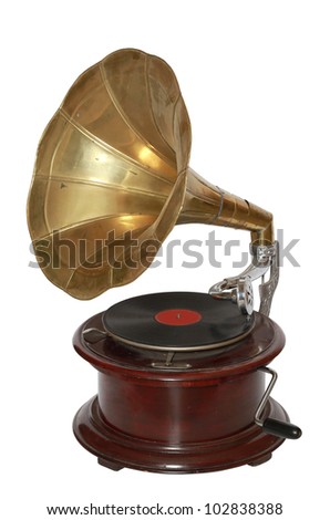 Photo of retro gramophone isolated over white background. With clipping path