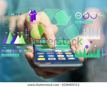 View of a Technology ecologic interface with world map on the background - Ecology concept