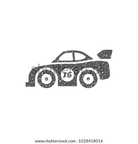 Race car icon in grunge texture. Vintage style vector illustration.
