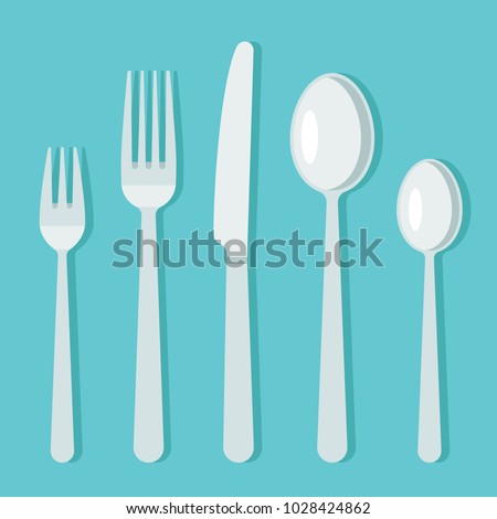Vector cutlery set. Flat style. Royalty-Free Stock Photo #1028424862
