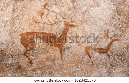 image of the ancient deer on the wall of the cave. Ancient people. stone Age. history.
