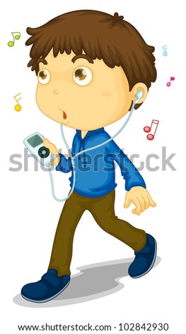 Illustration of boy walking with music player - EPS VECTOR format also available in my portfolio.