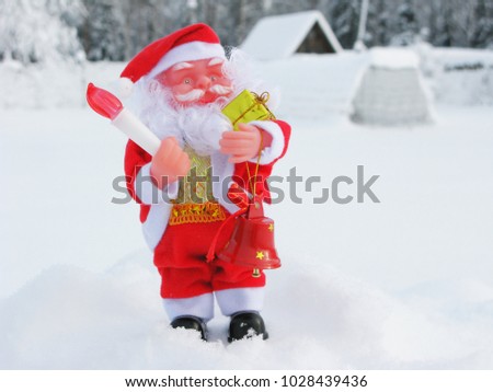 happy santa christmas winter greeting card with snow on background