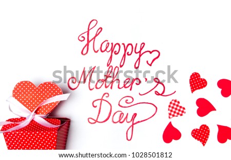 Happy Mothers day card with red hearts on white