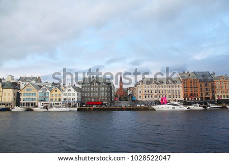 View to the embankment of Haugesund and city centrum Royalty-Free Stock Photo #1028522047