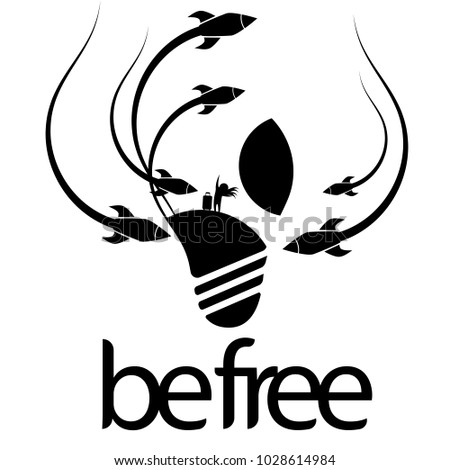 Light bulb icon with concept of freedom. Vector Illustration for print or web design. Logo template. Inscription "be free" 