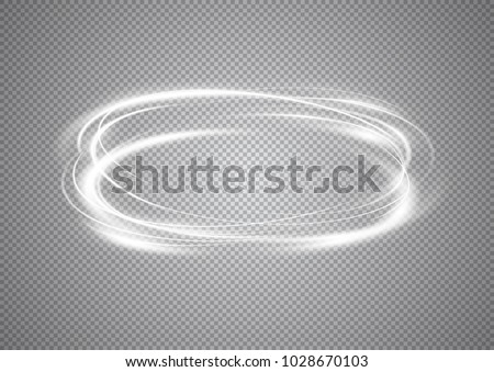 Abstract neon rings. A bright trace from the glowing rays of swirling in a fast motion in a spiral. Slow shutter speed effect. Transparent light vector illustration