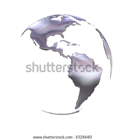Silver World Earth Map on White Globe