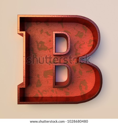 Vintage painted wood letter B with copper metal frame