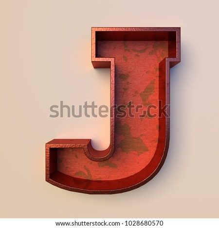 Vintage painted wood letter J with copper metal frame