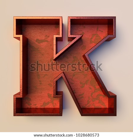 Vintage painted wood letter K with copper metal frame