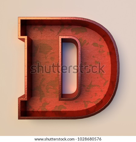 Vintage painted wood letter D with copper metal frame