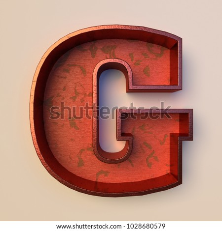 Vintage painted wood letter G with copper metal frame