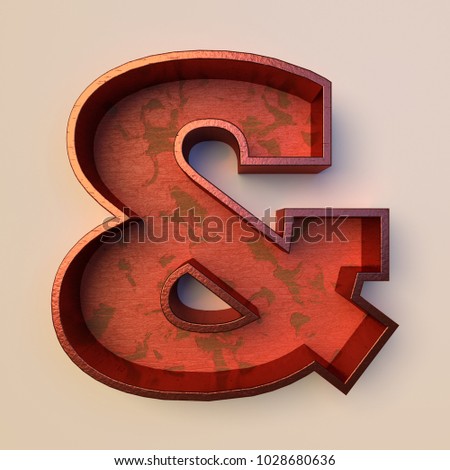 Vintage painted wood ampersand with copper metal frame