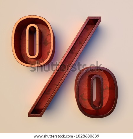 Vintage painted wood percent symbol with copper metal frame