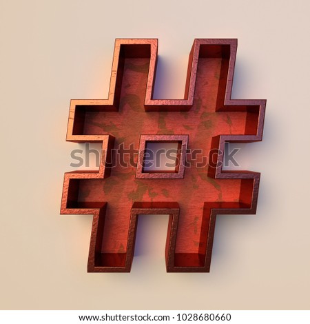 Vintage painted wood hash tag with copper metal frame