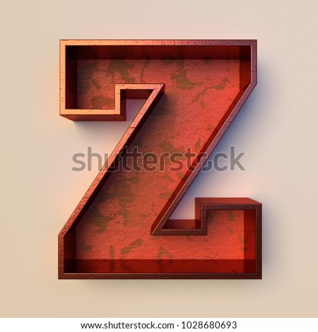 Vintage painted wood letter Z with copper metal frame