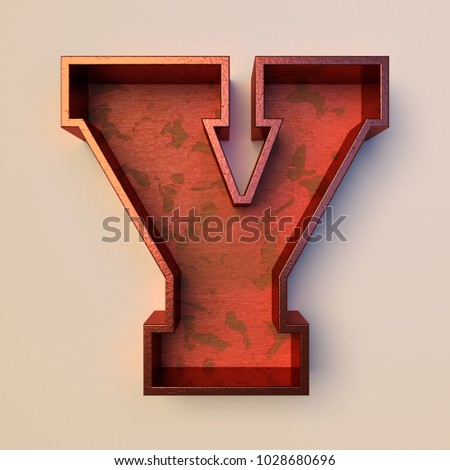 Vintage painted wood letter Y with copper metal frame