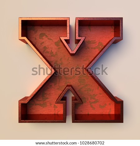 Vintage painted wood letter X with copper metal frame