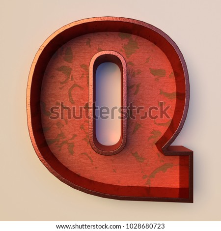 Vintage painted wood letter Q with copper metal frame