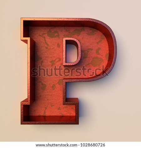 Vintage painted wood letter P with copper metal frame
