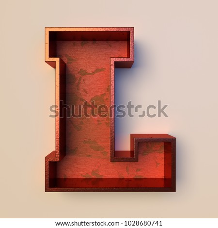 Vintage painted wood letter L with copper metal frame