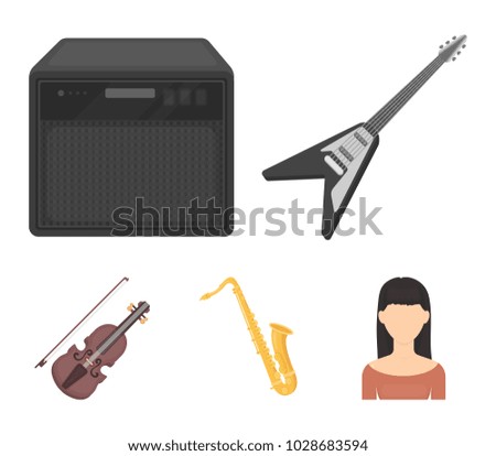 Electric guitar, loudspeaker, saxophone, violin.Music instruments set collection icons in cartoon style vector symbol stock illustration web.