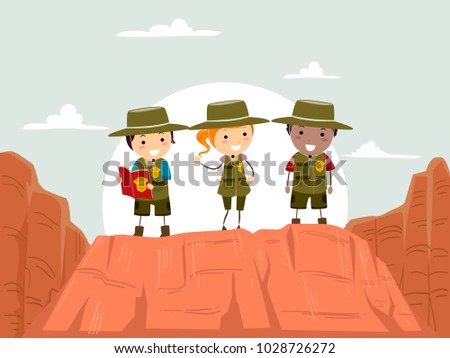 Illustration of Stickman Kids Wearing Uniform and Exploring the Canyons