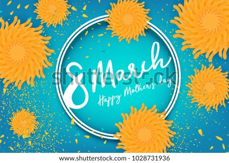 8 march happy women's day - mother's day. Colored vector greeting card design. International spring floral origami illustration. Romantic paper blossom border. Woman mom sale banner. Mothers day.