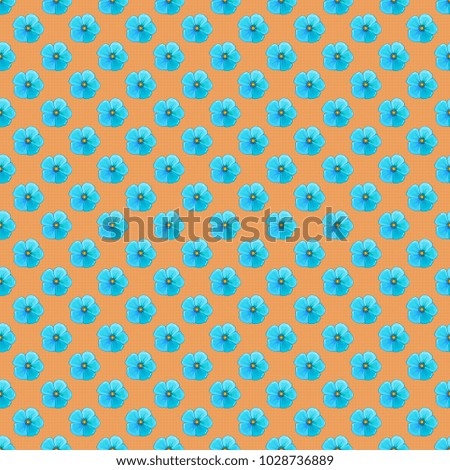 Seamless hand-drawn vector cosmos flower pattern in yellow, blue and orange colors.