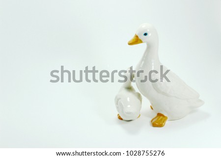  white little duckling and her mom Royalty-Free Stock Photo #1028755276