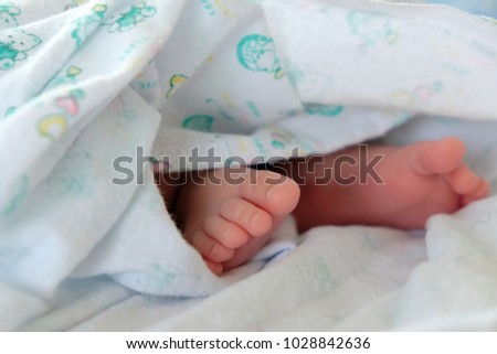 Close up picture of newborn baby feet 