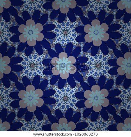 Cute floral background for textile, fabric, wrapping, scrapbooking. Childish design in violet, black and blue colors. Vector seamless pattern with stylized doodle flowers.