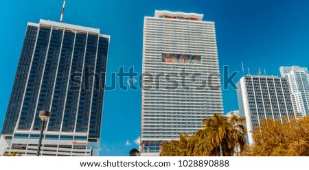 Beautiful skyline of Miami. City buildings and skyscrapers.