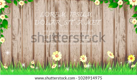 Wood texture and floral flower border frame, vector Eps10 illustration. Natural Dark Wooden Background.