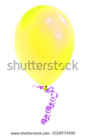 Yellow balloon with a purple ribbon
