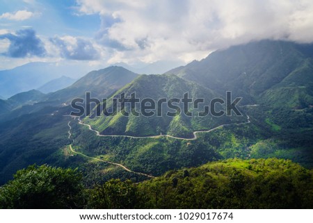 The road between mountains in Sa Pa, Vietnam.