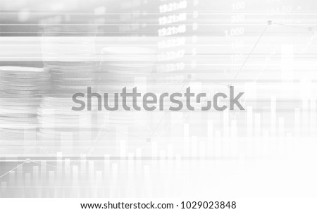 Abstract financial stock numbers chart with graph and stack of coins in Double exposure style background Royalty-Free Stock Photo #1029023848
